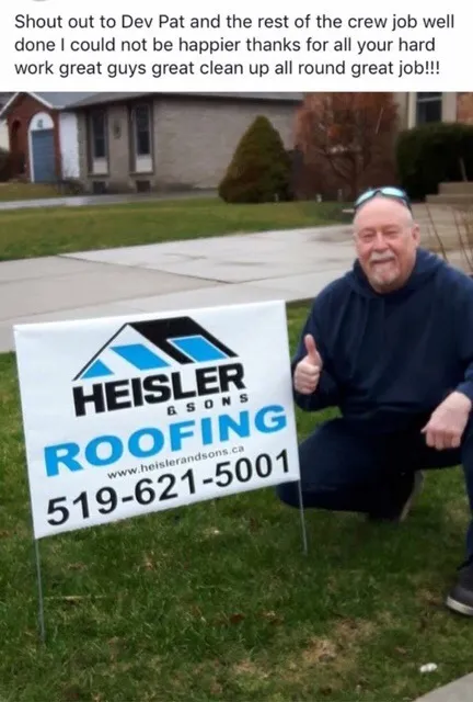 Happy customer with a Heisler & Sons lawn sign
